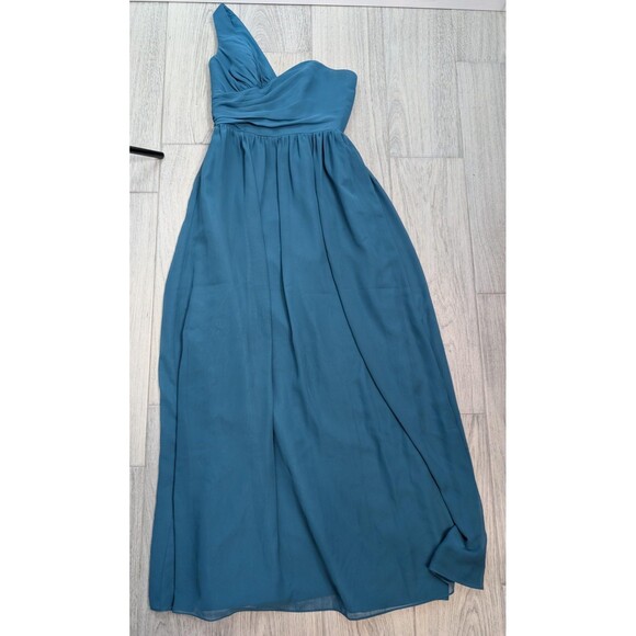 Alfred Angelo Blue Teal One Shoulder Chiffon‎ Gown Dress 4 - Picture 2 of 10